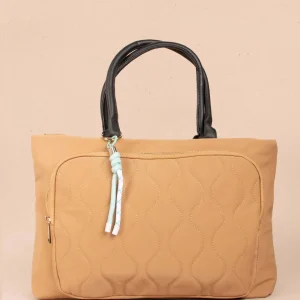 Bolso tipo shopping color miel con bolsillo frontal 104932