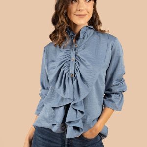 Blusa color azul con volantes 105188