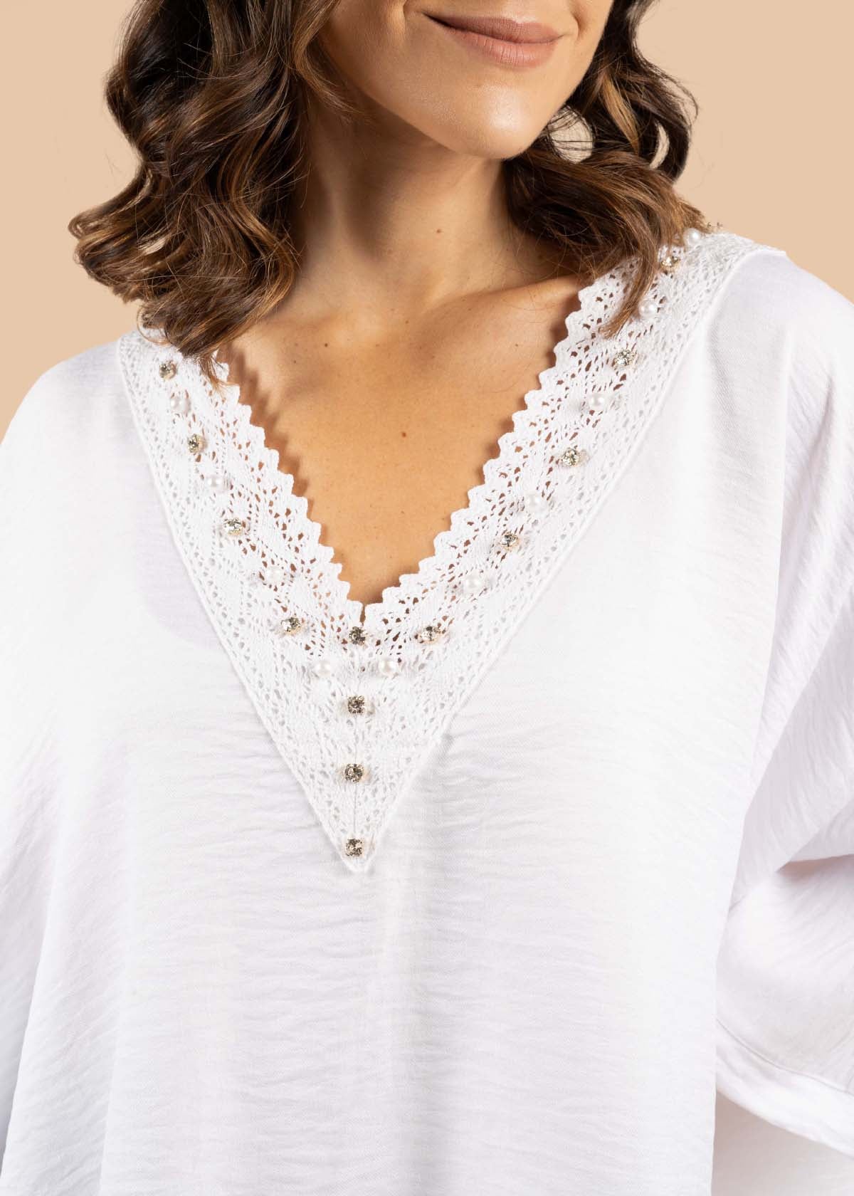 Blusa color blanco con perlas 105198 - Imagen 3