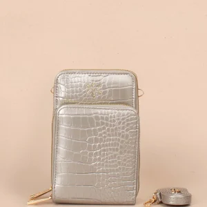 Bolso tipo bandolera color plata con textura croco 105267