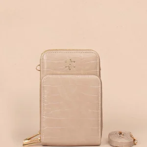 Bolso tipo bandolera color taupe con textura croco 105267