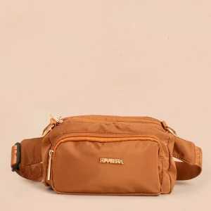 Bolso tipo bandolera color miel con bolsillo frontal 105289