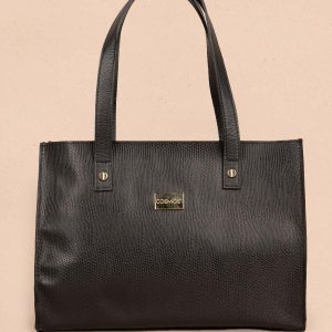 Bolso tipo cartera en cuero color negro con textura croco 105316