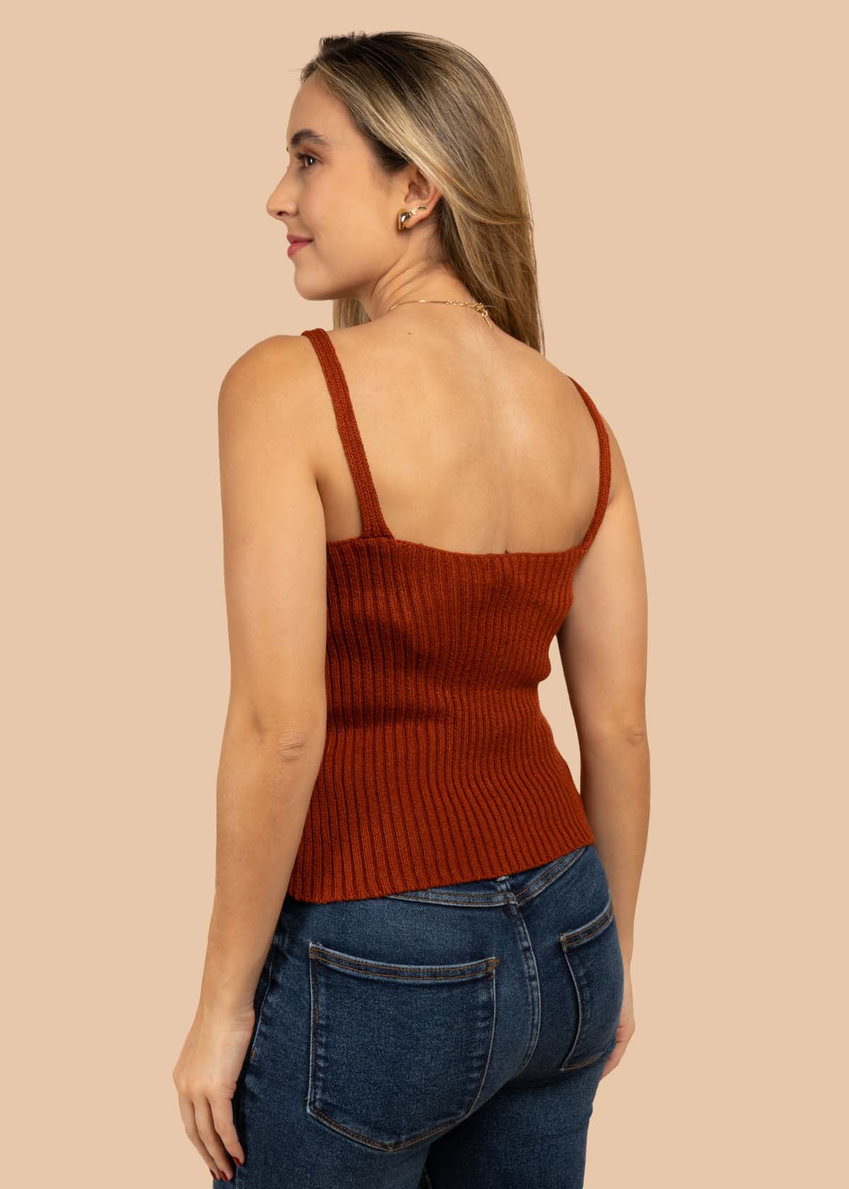 Blusa tejida manga sisa color terracota 105458 - Imagen 4