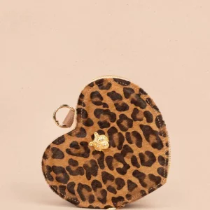Bolso manos libres en cuero con forma de corazón color animal print 105559