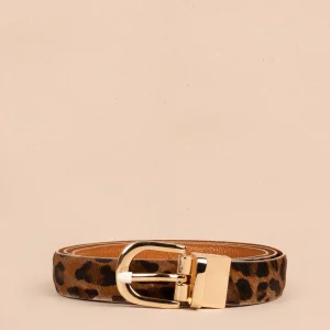 Cinturón en cuero doble faz color miel y cuero con pelo animal print 105561
