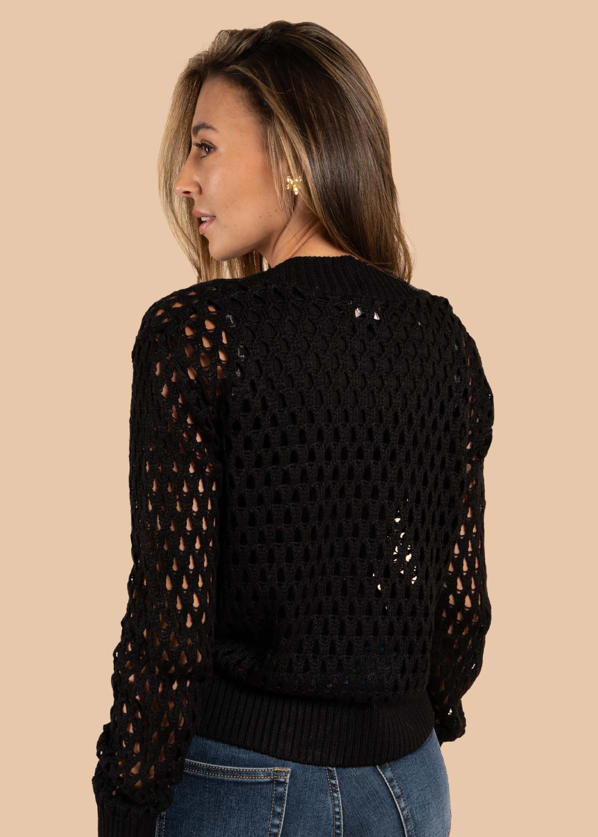 Sweater tejido en malla color negro 105648 - Imagen 3