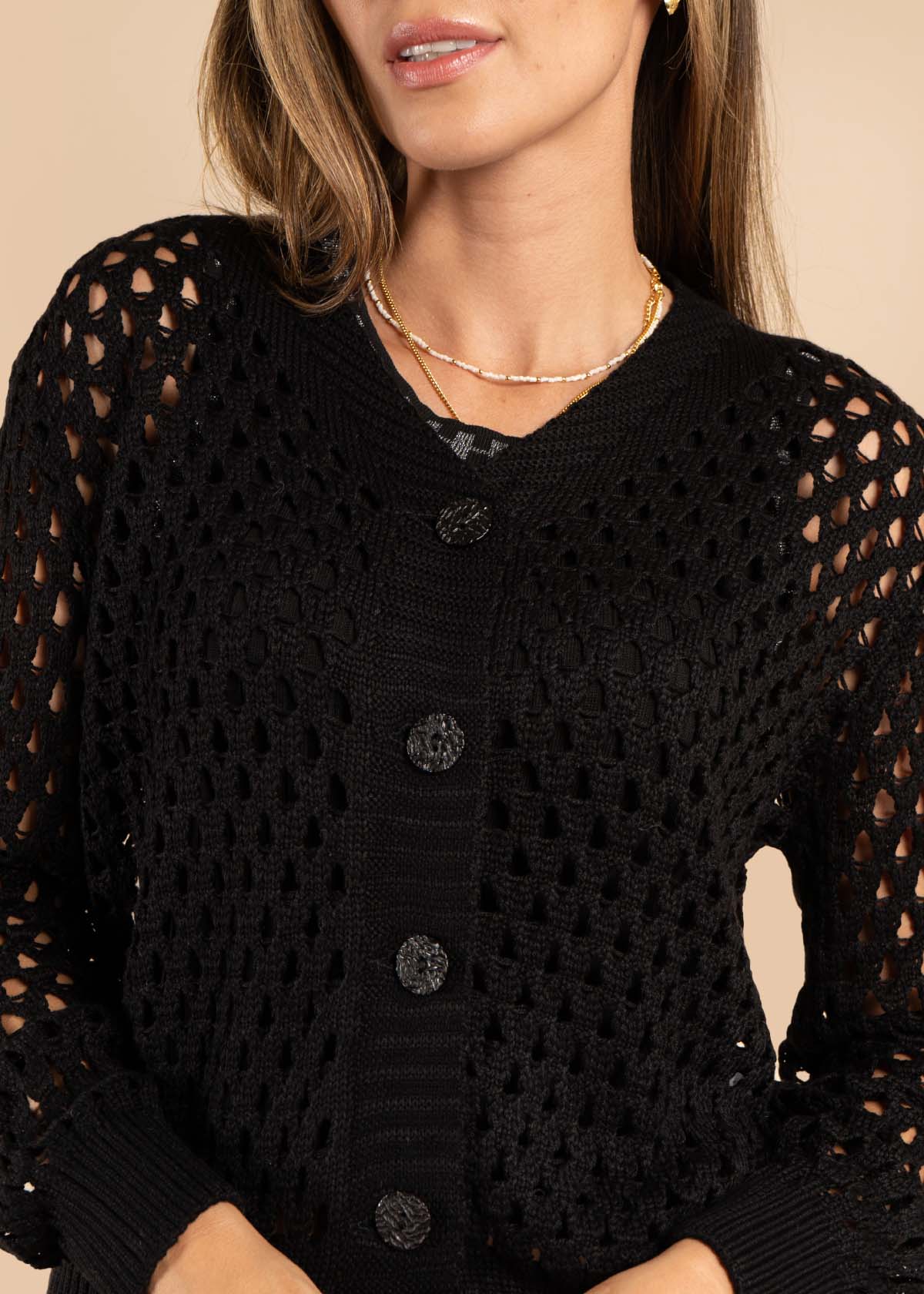 Sweater tejido en malla color negro 105648 - Imagen 4