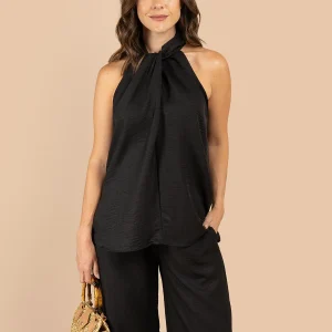 Blusa color negro con nudo en el cuello 105801