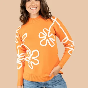 Buzo color naranja con flores bordadas 106060