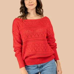 Buzo tejido color rojo con diseño calado 106073