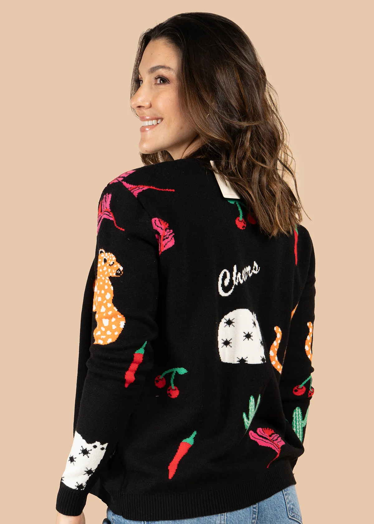 Saco color negro con tejido de leopardos y elementos decorativos 106077 - Imagen 4