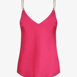 Camisón de satén con tirantes de punto - Fucsia