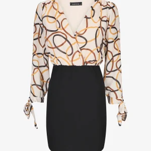 Vestido tubo con busto estampado de anillos - Beis