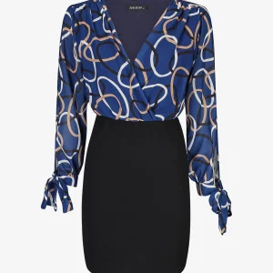 Vestido tubo con busto estampado de anillos - Azul