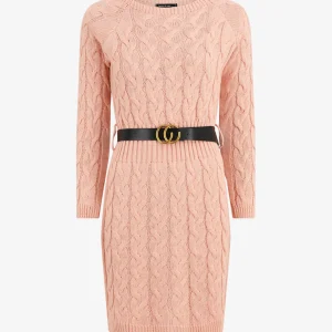 Vestido suéter corto efecto trenzado - Rosa empolvada