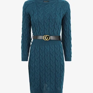 Vestido suéter corto efecto trenzado - Azul pato