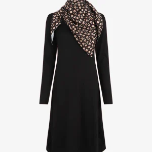 Vestido suéter de media longitud con pañuelo - Negro
