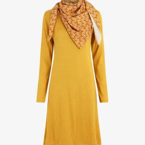 Vestido suéter de media longitud con pañuelo - Mostaza