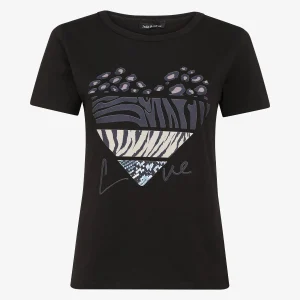 Camiseta con estampado de corazón y animales. - Negro