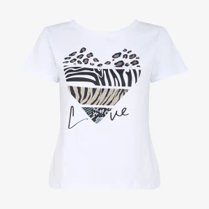 Camiseta con estampado de corazón y animales. - Blanco
