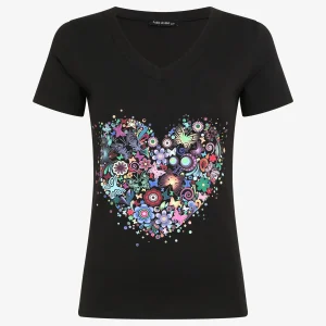 Camiseta ajustada con estampado de corazón psicodélico - Negro