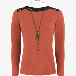 Suéter liso con encaje en los hombros - Óxido