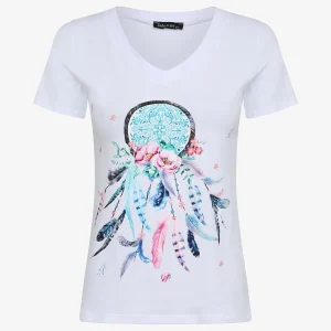 Camiseta ajustada con estampado de atrapasueños. - Blanco