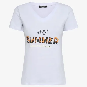Camiseta ajustada con mensaje y girasoles - Blanco