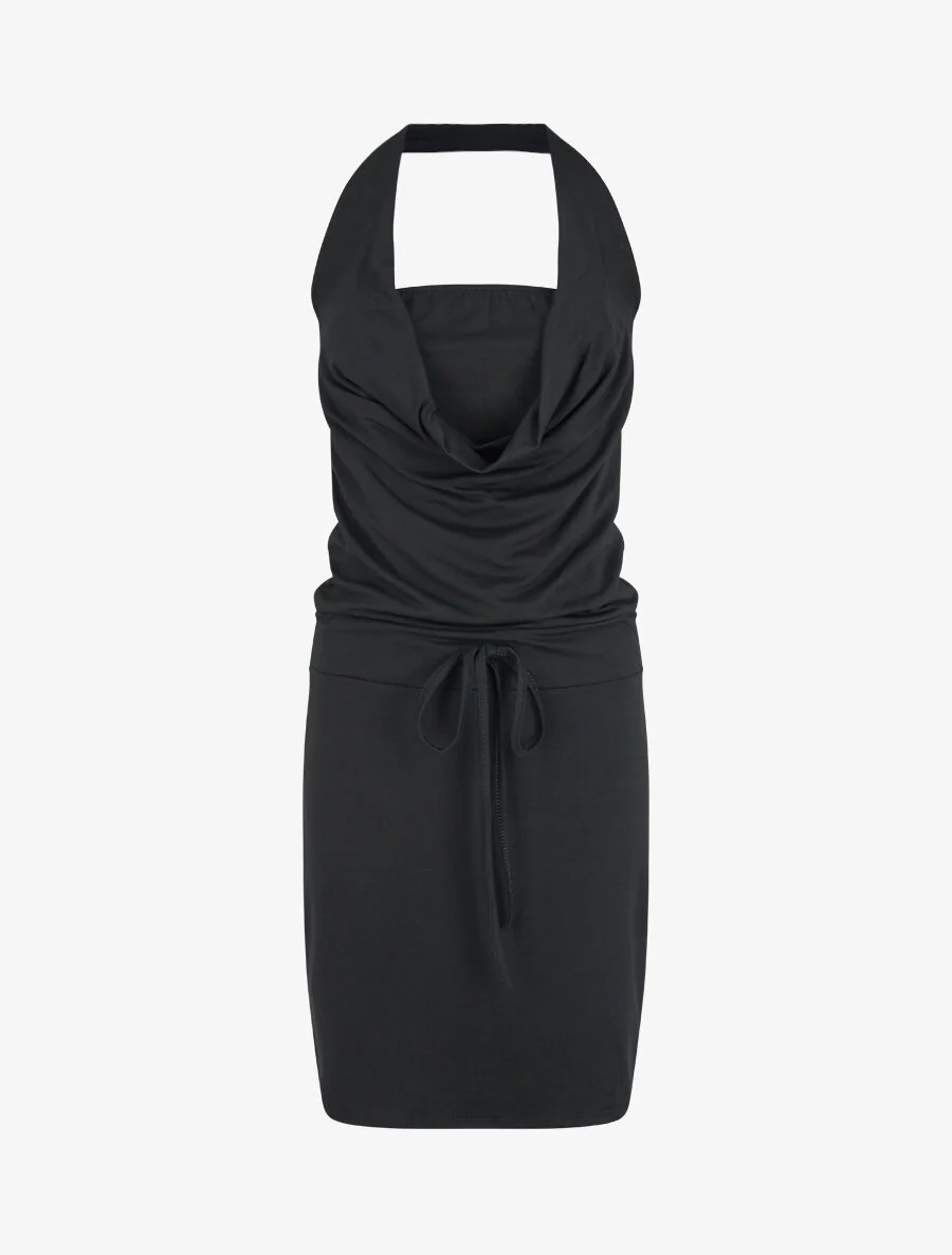Vestido con espalda descubierta y cuello drapeado - Negro