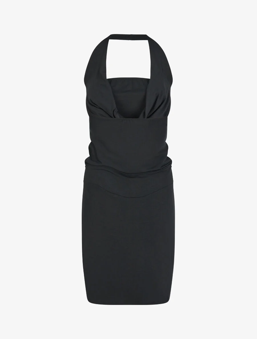 Vestido con espalda descubierta y cuello drapeado - Negro - Imagen 2
