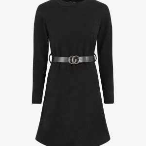 Vestido suéter recto de mangas largas - Negro