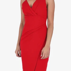 Vestido ajustado cruzado con tirantes asimétricos - Frambuesa