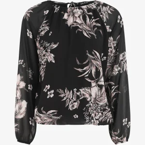 Blusa de gasa con estampado floral - Negro