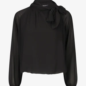 Blusa amplia lisa con cuello lazada - Negro