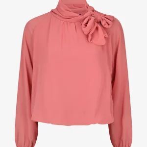 Blusa amplia lisa con cuello lazada - Rosa