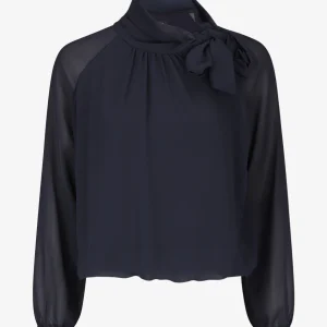 Blusa amplia lisa con cuello lazada - Marine