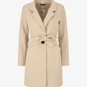 Abrigo largo cruzado con cinturón - Beis