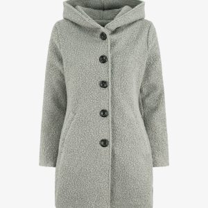 Abrigo medio largo rizado con capucha - Gris