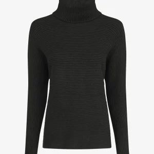 Jersey recto de canalé con cuello alto - Negro