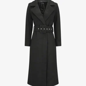 Abrigo largo abotonado y con cinturón - Negro
