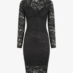 Vestido ajustado de encaje - Negro