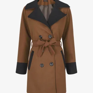 Abrigo de longitud media en mezcla de lana - Marrón