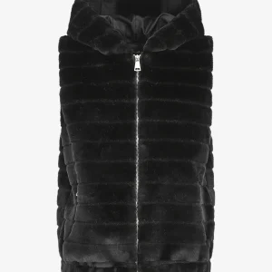 Abrigo sin mangas de piel sintética. - Negro