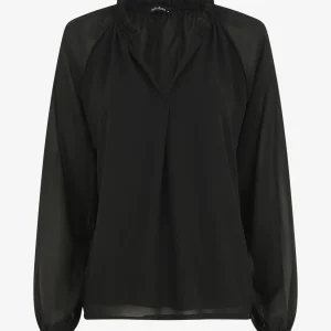 Blusa amplia lisa de mangas largas - Negro