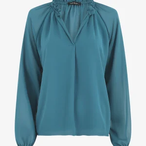 Blusa amplia lisa de mangas largas - Azul pato
