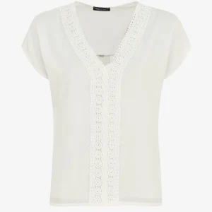 Top unido en voile y bordados - Blanco