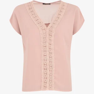 Top unido en voile y bordados - Rosa