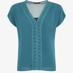 Top unido en voile y bordados - Azul pato