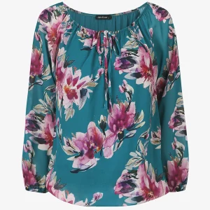 Blusa de manga larga con estampado floral - Azul pato